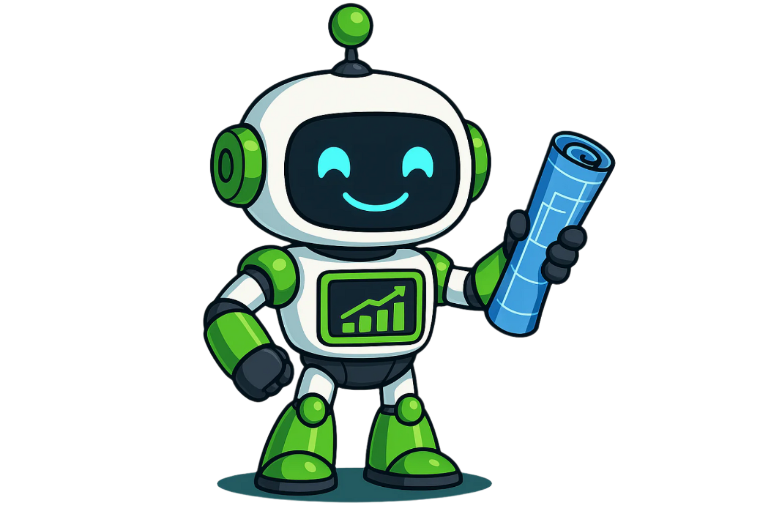 Robot holding a blueprint
