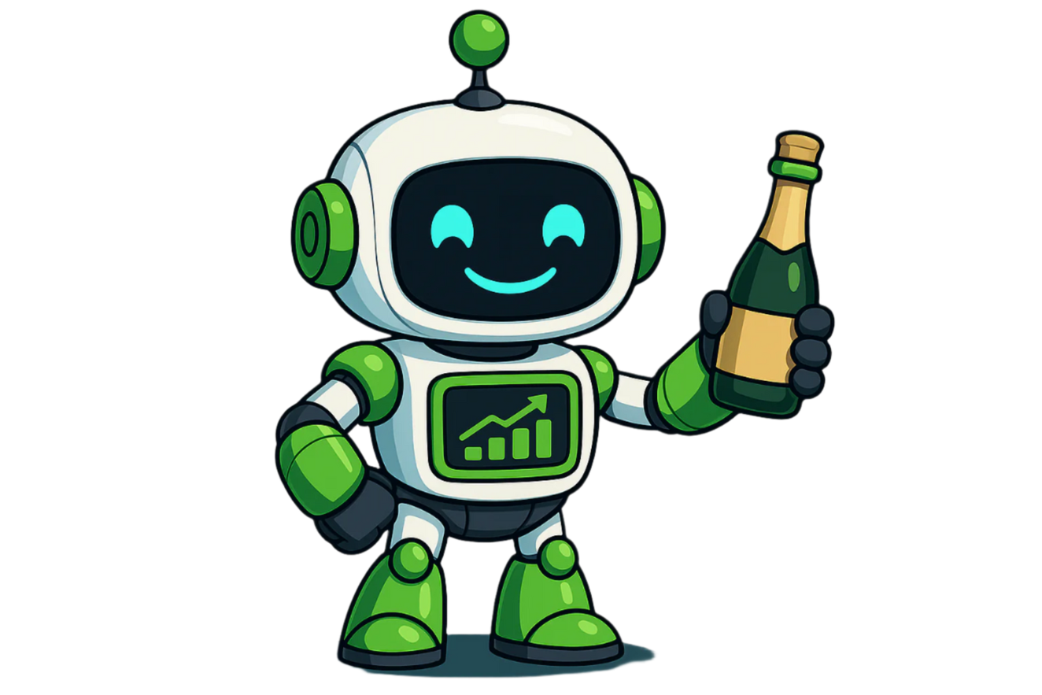 Robot holding a champagne bottle
