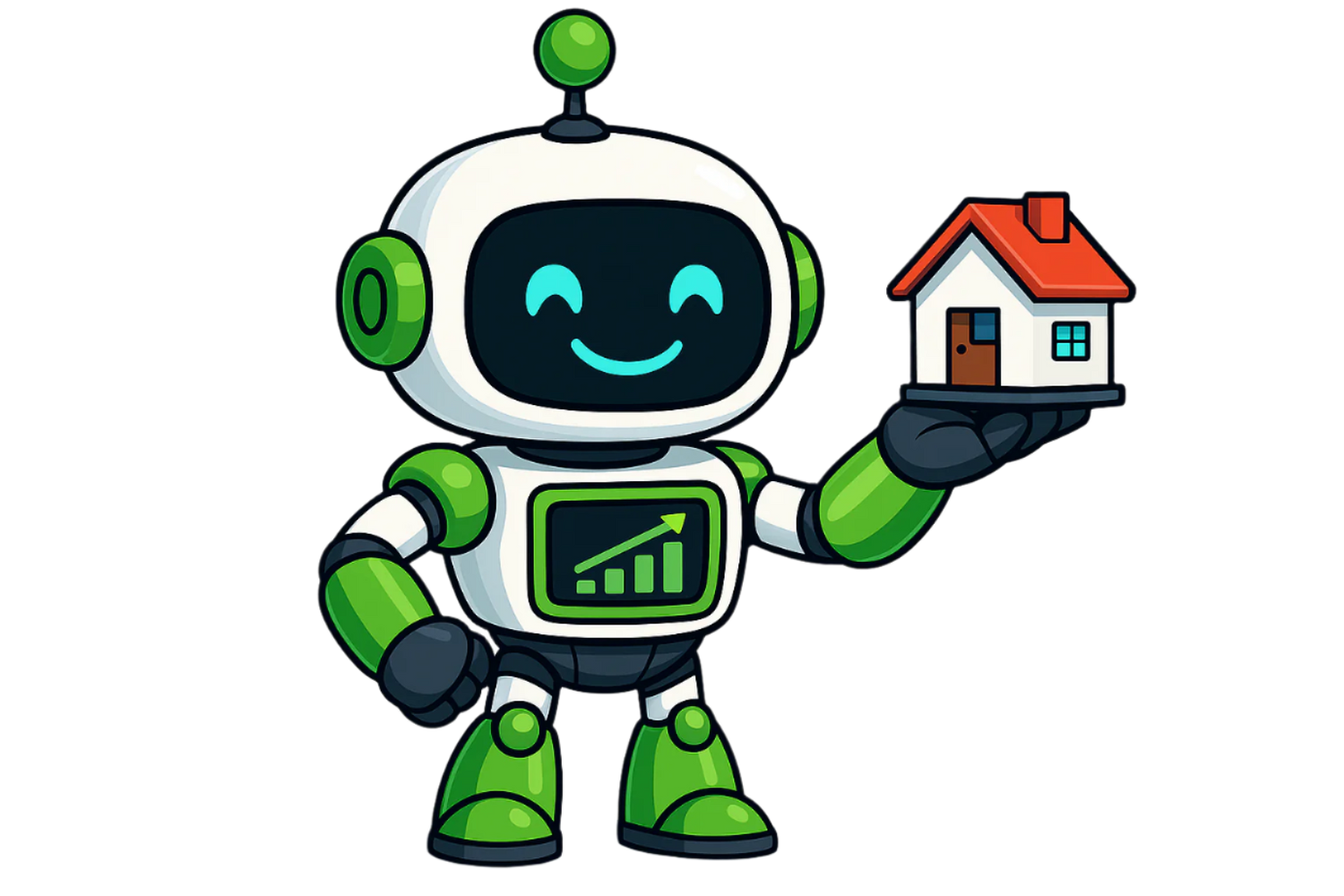 Robot holding a miniature house model