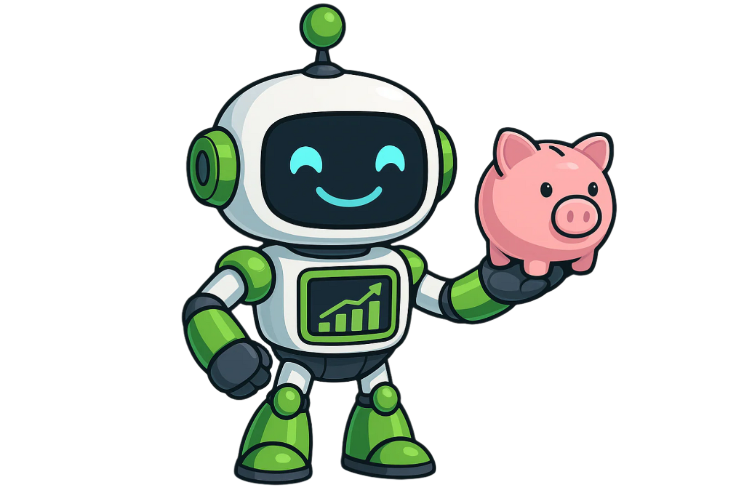 Robot holding a piggy bank