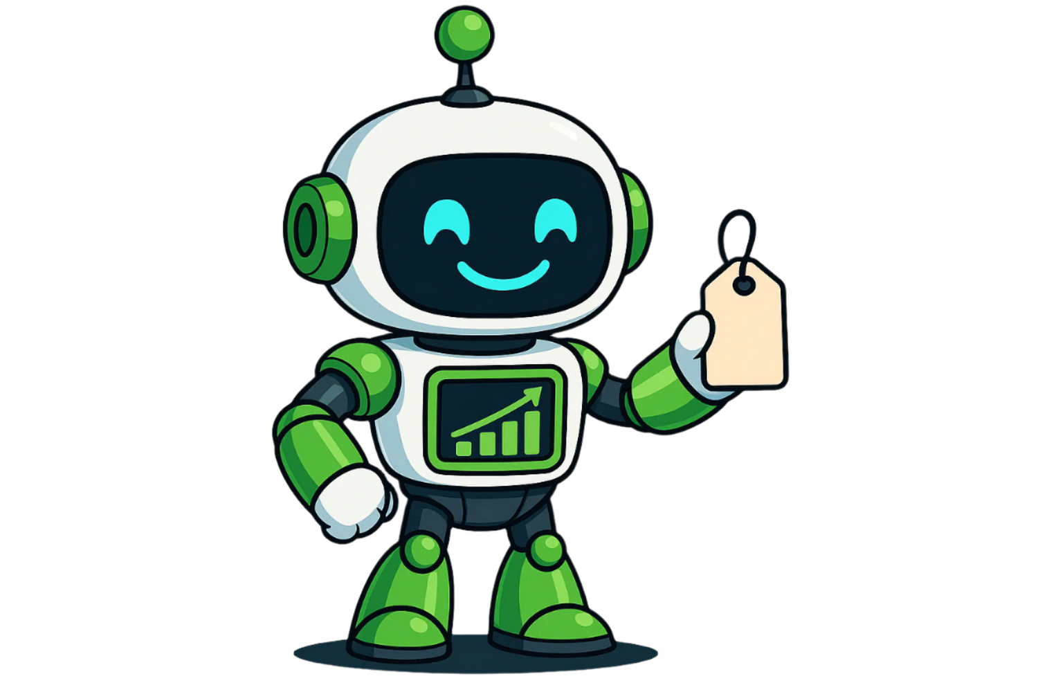Robot holding a price tag