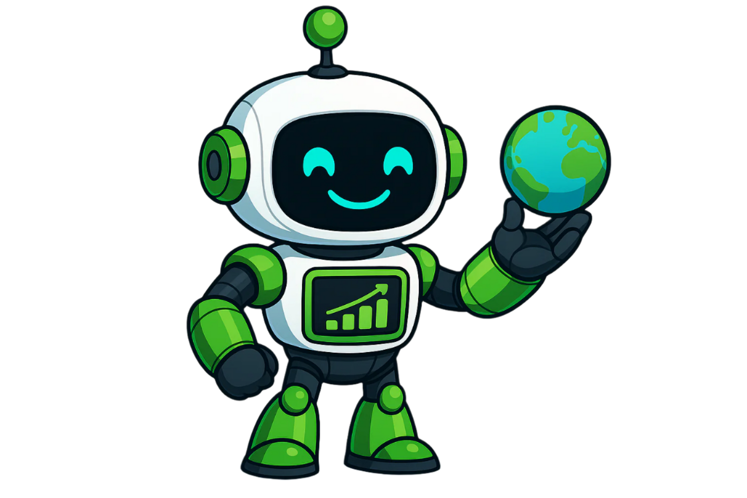 Robot holding a very small globe