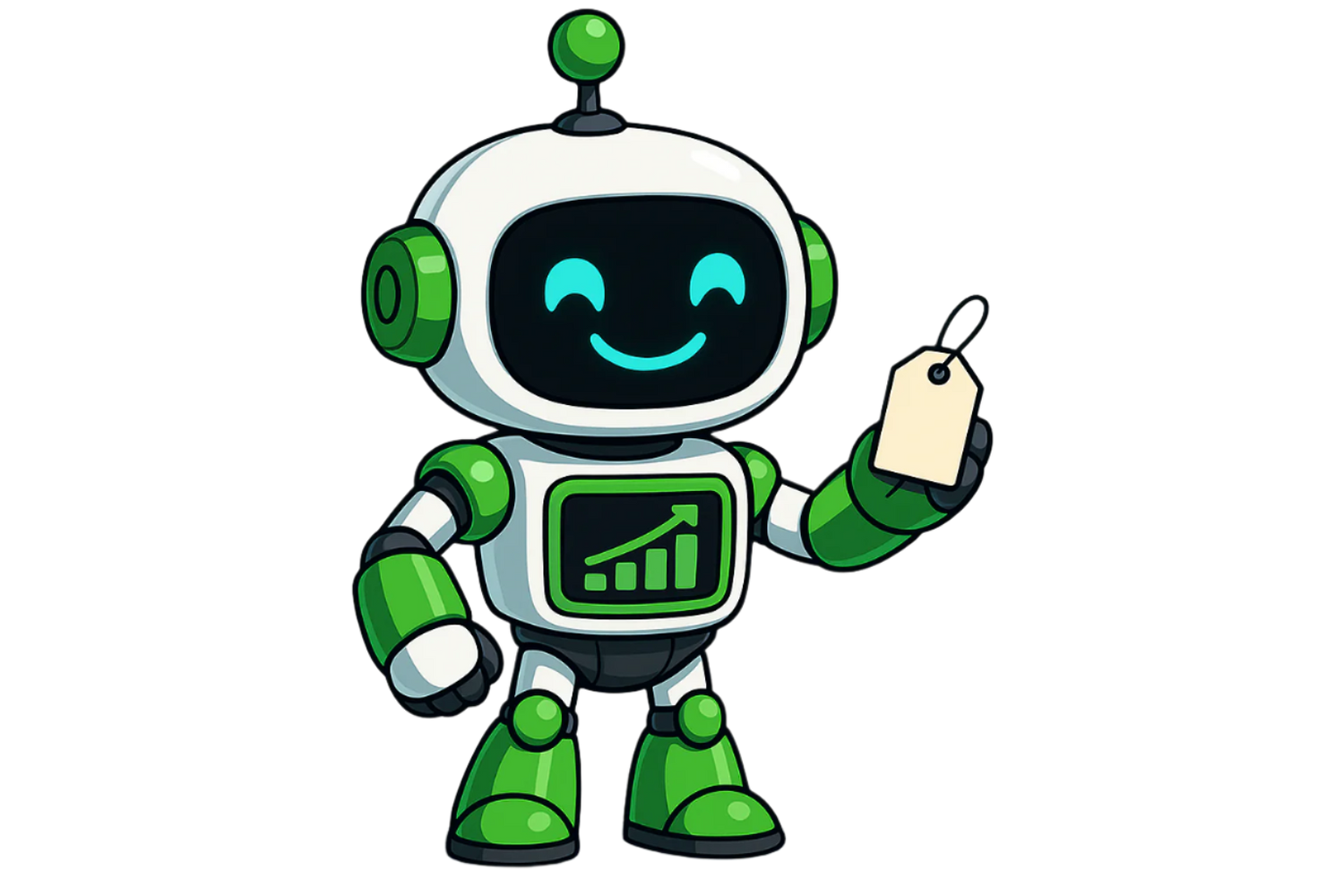 Robot holding a very small price tag